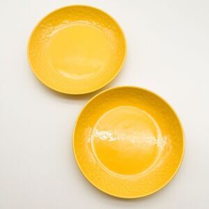 Kutahya Porselen Bowl Set Of 2 Vine Relief Yellow 8.5in Ceramic Made In Turkey